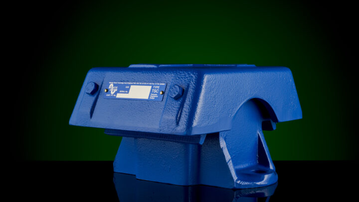 A blue TSC on a dark background